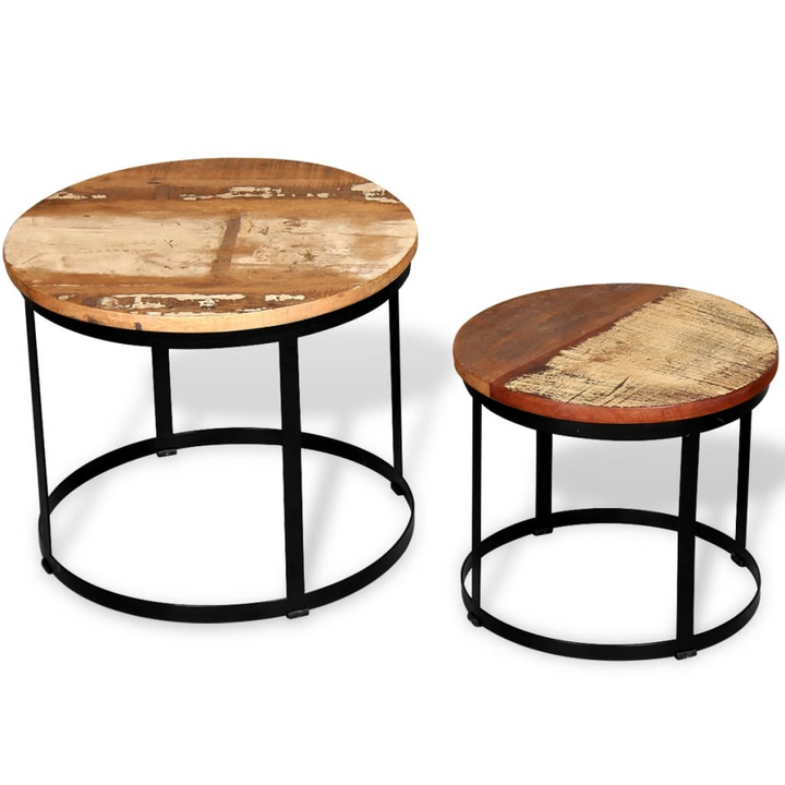 Two Piece Coffee Table Set - Solid Reclaimed Wood - Round Industrial Design (40cm/50cm) - Premium  from Home Treasures - Just £105.99! Shop now at Home Treasures