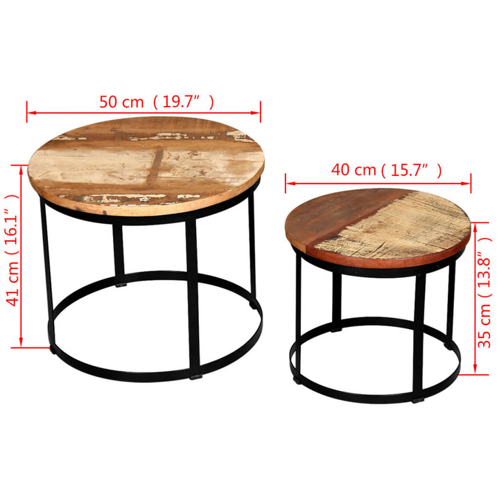 Two Piece Coffee Table Set - Solid Reclaimed Wood - Round Industrial Design (40cm/50cm) - Premium  from Home Treasures - Just £105.99! Shop now at Home Treasures