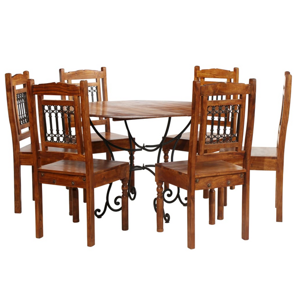 7-Piece Dining Table Set - Solid Acacia Wood & Steel Legs | Modern Rustic Design - Premium  from Home Treasures - Just £979.99! Shop now at Home Treasures