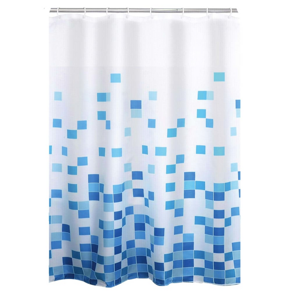 RIDDER Shower Curtain Cubes Textile - Water-Repellent, High-Quality Polyester, Easy Installation, 180x200 cm, White and Blue - Premium  from Home Treasures - Just £34.99! Shop now at Home Treasures