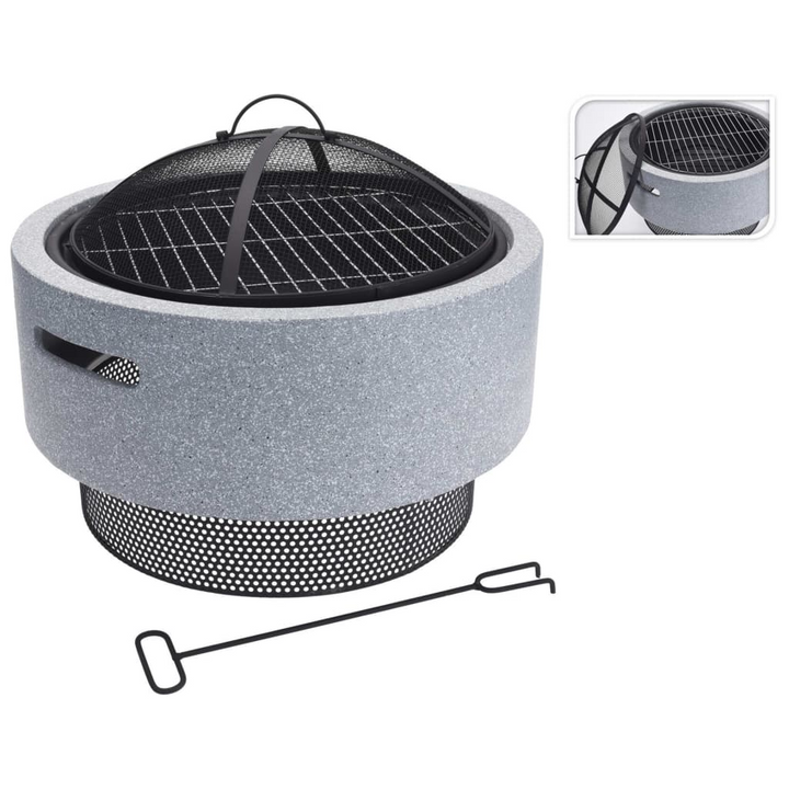 Round Fire Bowl with BBQ Rack (Light Grey) - Perfect for Outdoor Parties and Winter Nights - 52 x 18.5cm - Premium  from Home Treasures - Just £152.99! Shop now at Home Treasures