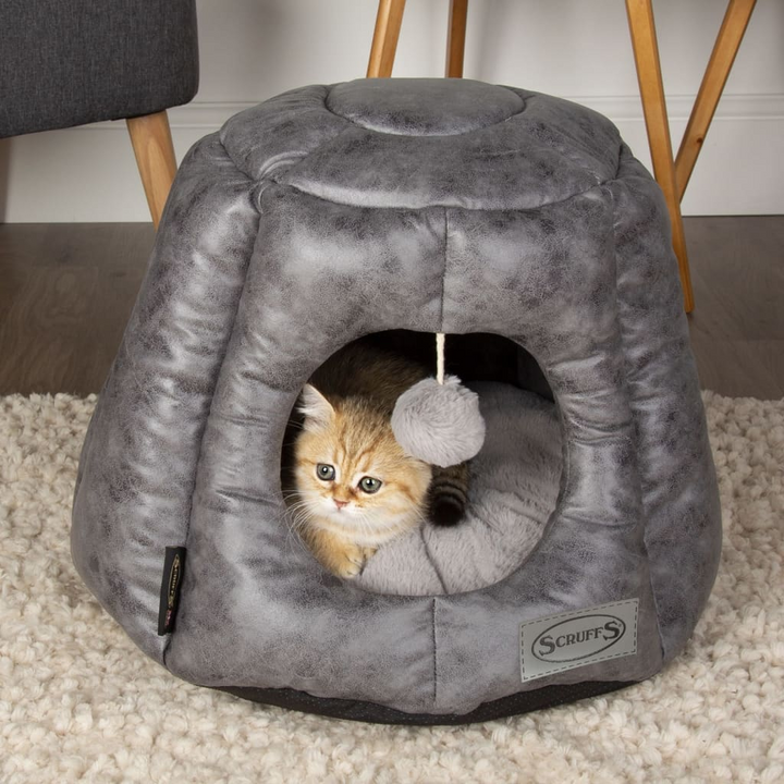 Scruffs & Tramps Knightsbridge Cat Bed - Luxurious Grey 48x38 cm with Roof & Plush Comfort - Premium  from Home Treasures - Just £67.99! Shop now at Home Treasures