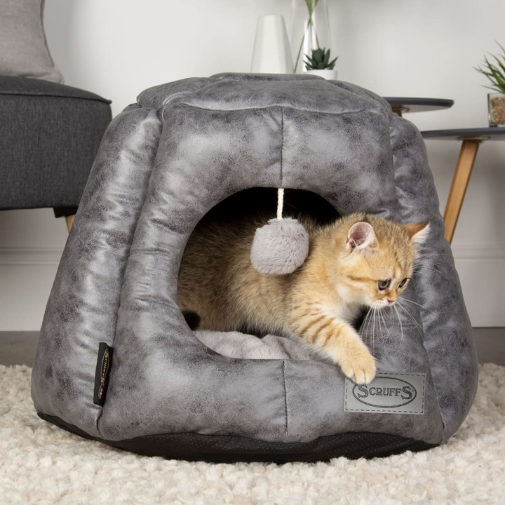 Scruffs & Tramps Knightsbridge Cat Bed - Luxurious Grey 48x38 cm with Roof & Plush Comfort - Premium  from Home Treasures - Just £67.99! Shop now at Home Treasures