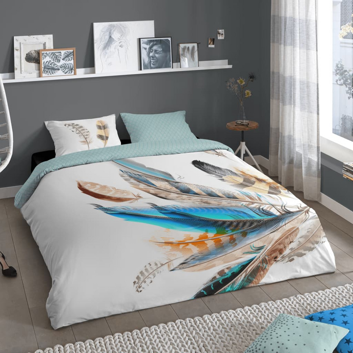 Good Morning Feather Duvet Cover - 100% Cotton, 155x220 cm, Multicolour, Breathable & Skin-Friendly, Includes Pillowcase - Premium  from Home Treasures - Just £61.99! Shop now at Home Treasures