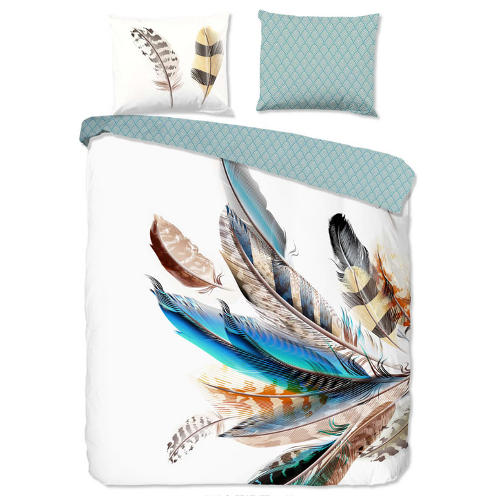 Good Morning Feather Duvet Cover - 100% Cotton, 155x220 cm, Multicolour, Breathable & Skin-Friendly, Includes Pillowcase - Premium  from Home Treasures - Just £61.99! Shop now at Home Treasures