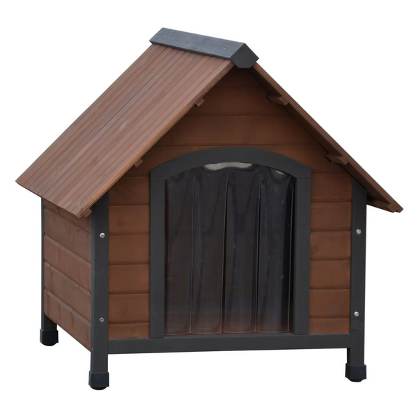 @Pet Dog House with Plastic Flaps Rustique Brown 76x76x72 cm - Sturdy Wood Construction, Transparent Pass-Through Door, Easy to Assemble - Premium  from Home Treasures - Just £139.99! Shop now at Home Treasures