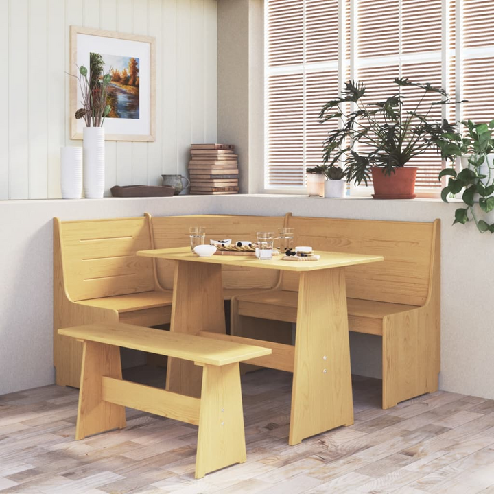 3 Piece Dining Set REINE - Honey Brown Solid Pine Wood - Modern, Versatile Dining Room Furniture - Premium  from Home Treasures - Just £331.99! Shop now at Home Treasures