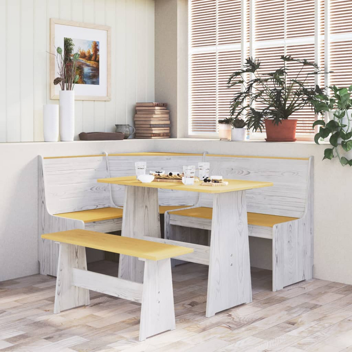 3 Piece Dining Set REINE - Honey Brown & White - Solid Pine Wood - Space-Saving Corner Design - Premium  from Home Treasures - Just £325.99! Shop now at Home Treasures