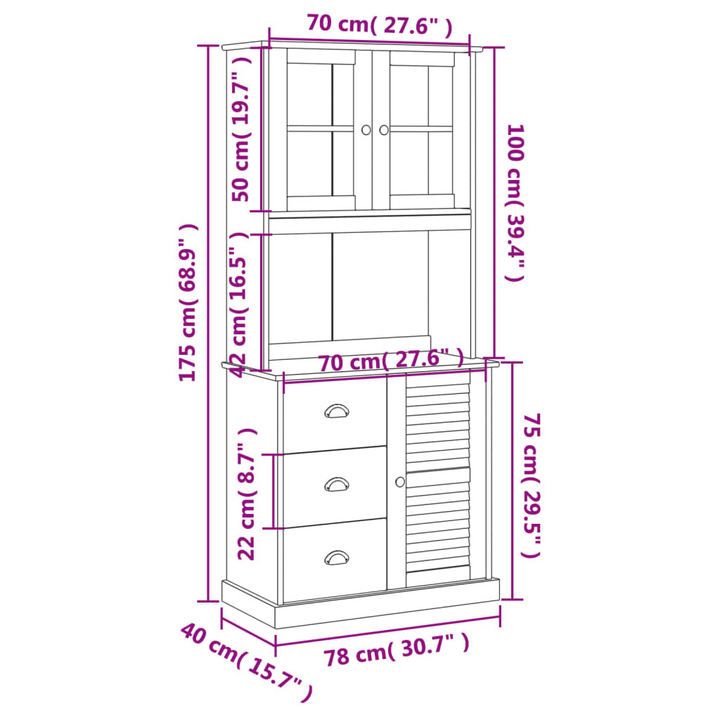 VIGO Highboard in White - 78x40x175 cm Solid Pine Wood, Elegant Storage Solution - Premium  from Home Treasures - Just £315.99! Shop now at Home Treasures