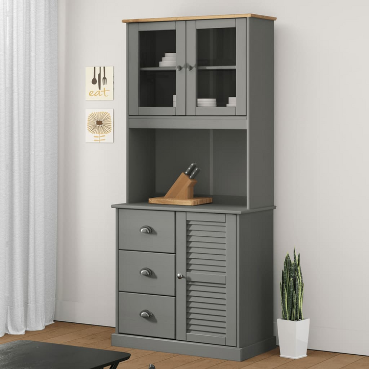 VIGO Highboard in Grey 78x40x175 cm - Solid Pine Wood Cabinet with Glass Doors & Metal Handles - Premium  from Home Treasures - Just £299.99! Shop now at Home Treasures