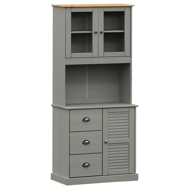 VIGO Highboard in Grey 78x40x175 cm - Solid Pine Wood Cabinet with Glass Doors & Metal Handles - Premium  from Home Treasures - Just £299.99! Shop now at Home Treasures