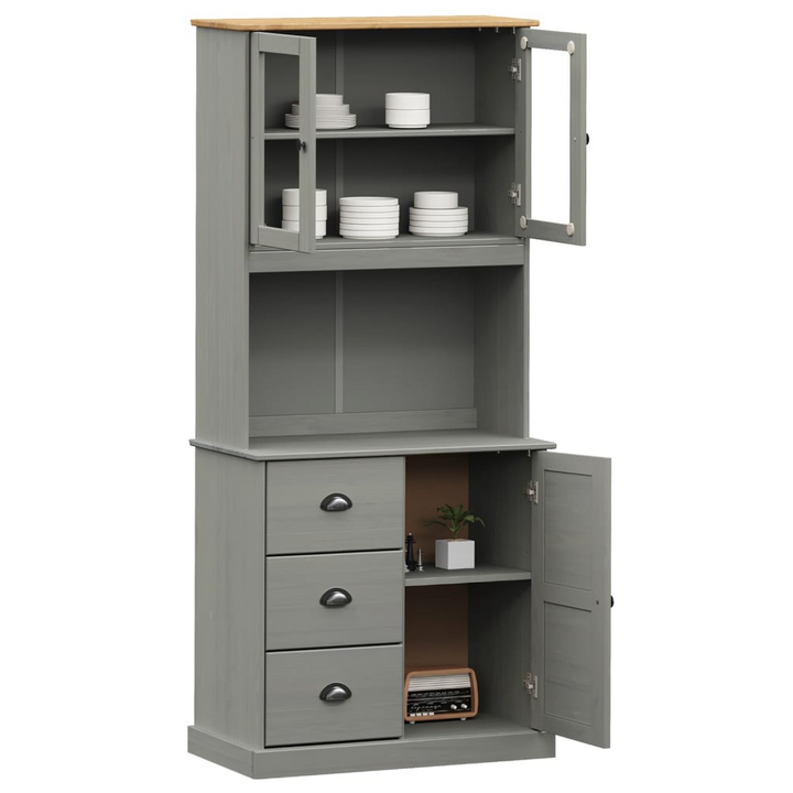 VIGO Highboard in Grey 78x40x175 cm - Solid Pine Wood Cabinet with Glass Doors & Metal Handles - Premium  from Home Treasures - Just £299.99! Shop now at Home Treasures