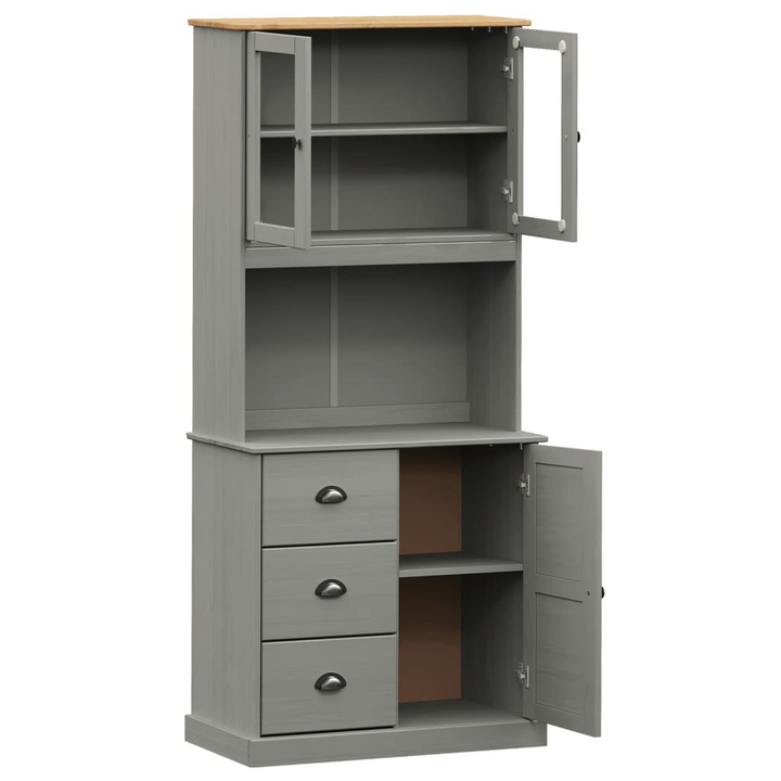 VIGO Highboard in Grey 78x40x175 cm - Solid Pine Wood Cabinet with Glass Doors & Metal Handles - Premium  from Home Treasures - Just £299.99! Shop now at Home Treasures