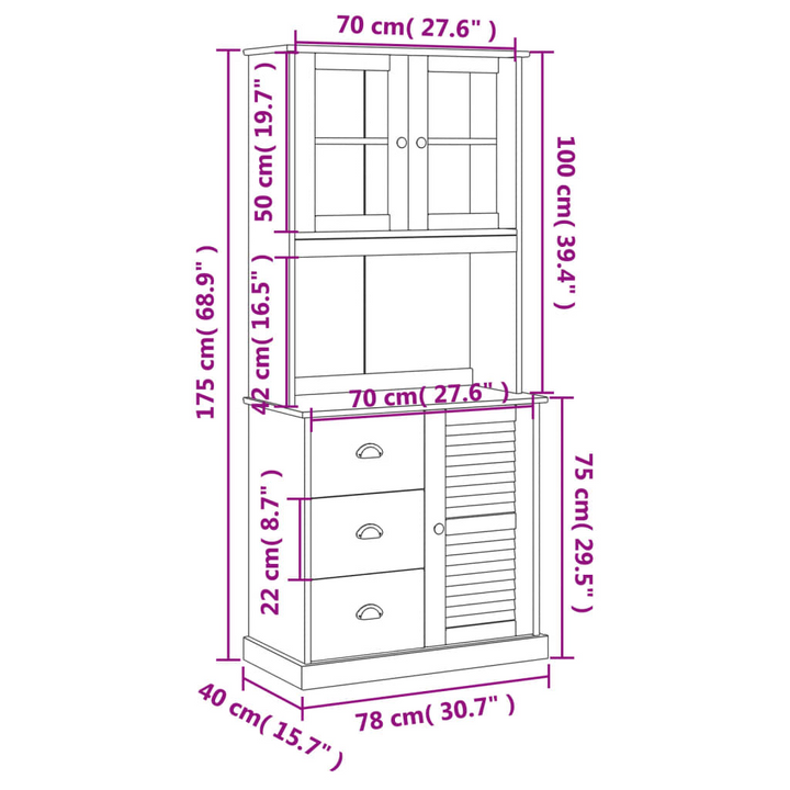 VIGO Highboard in Grey 78x40x175 cm - Solid Pine Wood Cabinet with Glass Doors & Metal Handles - Premium  from Home Treasures - Just £299.99! Shop now at Home Treasures