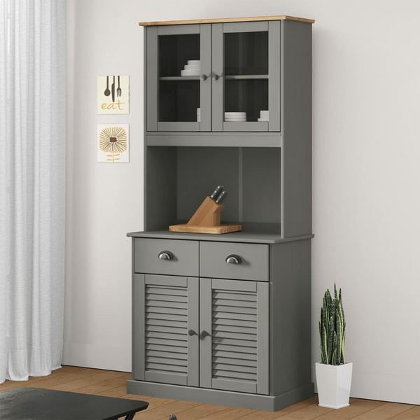 Stylish VIGO Highboard in Grey - Solid Pine Wood with Ample Storage and Glass Doors, 78x40x175 cm - Premium  from Home Treasures - Just £317.99! Shop now at Home Treasures