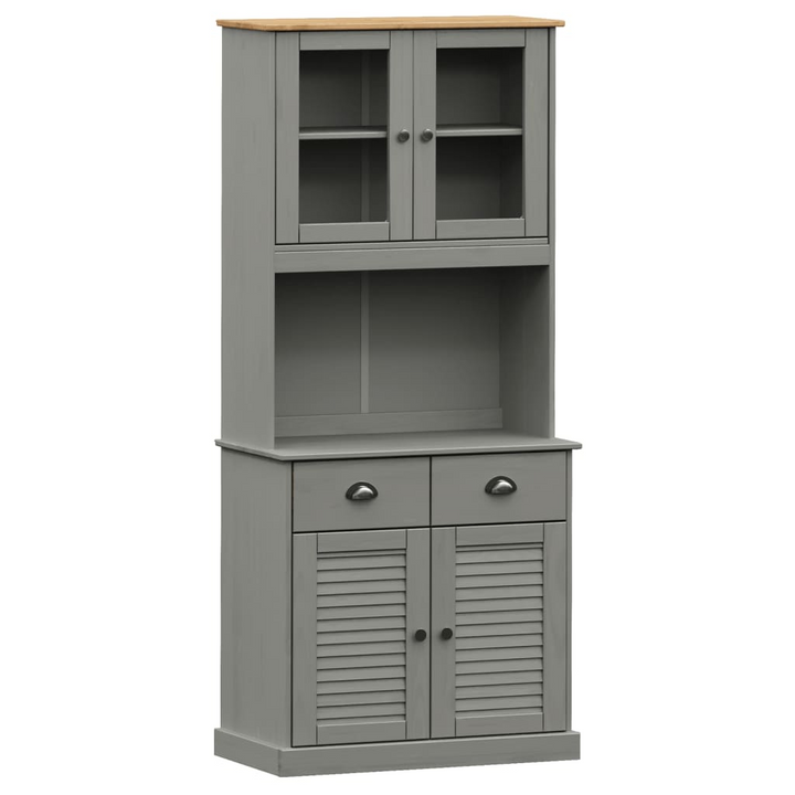 Stylish VIGO Highboard in Grey - Solid Pine Wood with Ample Storage and Glass Doors, 78x40x175 cm - Premium  from Home Treasures - Just £326.99! Shop now at Home Treasures