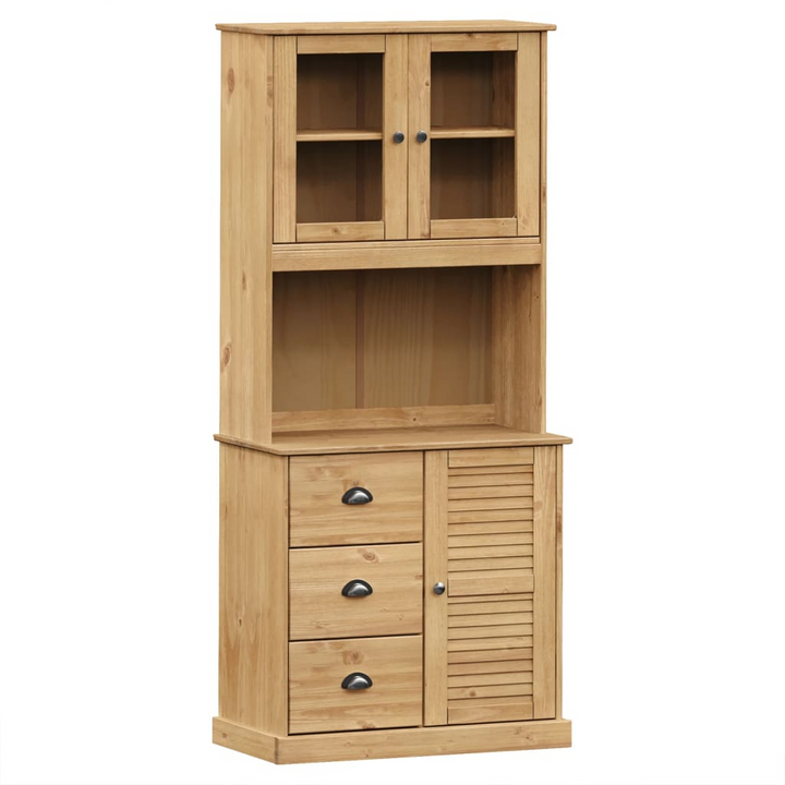 VIGO Solid Pine Wood Highboard with Glass Doors and Metal Handles - 78x40x175 cm - Premium  from Home Treasures - Just £383.99! Shop now at Home Treasures