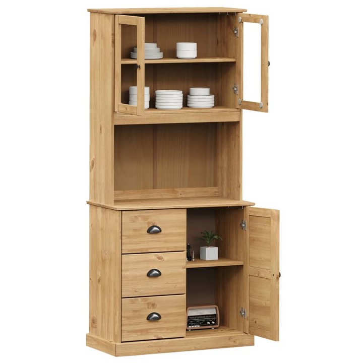 VIGO Solid Pine Wood Highboard with Glass Doors and Metal Handles - 78x40x175 cm - Premium  from Home Treasures - Just £383.99! Shop now at Home Treasures