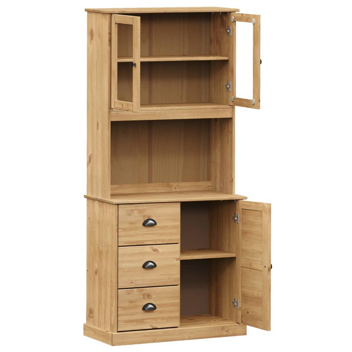 VIGO Solid Pine Wood Highboard with Glass Doors and Metal Handles - 78x40x175 cm - Premium  from Home Treasures - Just £383.99! Shop now at Home Treasures