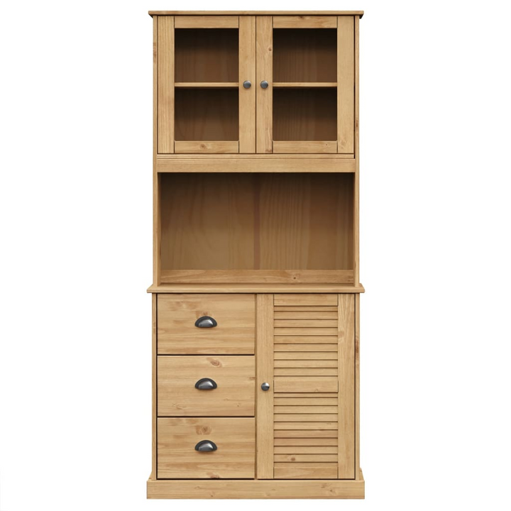 VIGO Solid Pine Wood Highboard with Glass Doors and Metal Handles - 78x40x175 cm - Premium  from Home Treasures - Just £383.99! Shop now at Home Treasures