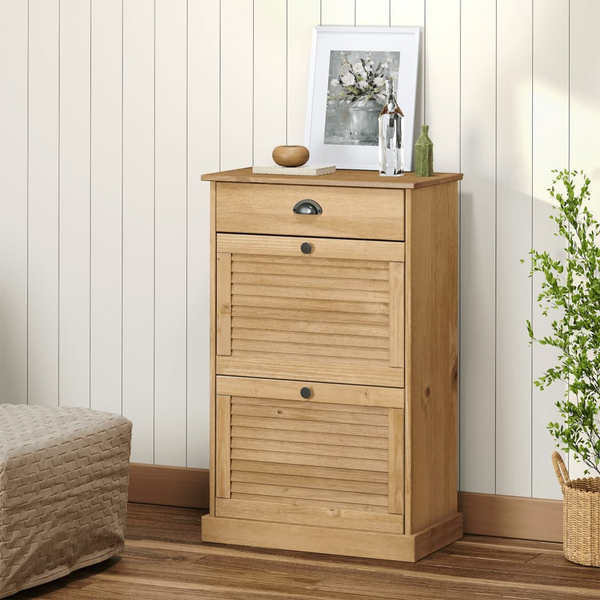 VIGO Shoe Cabinet - Solid Pine Wood, 2-Door Rustic Shoe Storage, 60x35x96 cm - Premium  from Home Treasures - Just £151.99! Shop now at Home Treasures