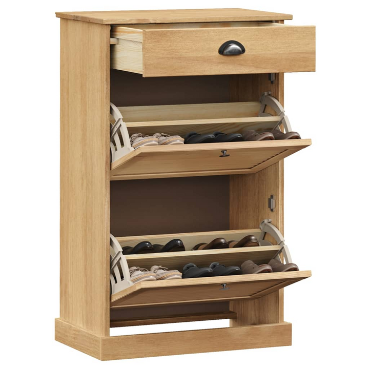 VIGO Shoe Cabinet - Solid Pine Wood, 2-Door Rustic Shoe Storage, 60x35x96 cm - Premium  from Home Treasures - Just £136.99! Shop now at Home Treasures