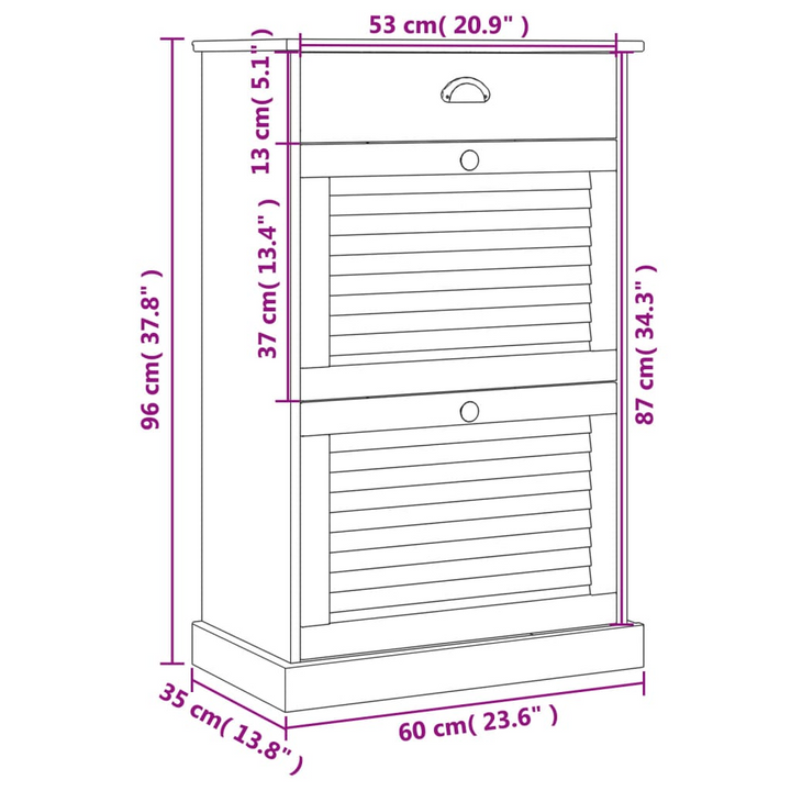 VIGO Shoe Cabinet - Solid Pine Wood, 2-Door Rustic Shoe Storage, 60x35x96 cm - Premium  from Home Treasures - Just £136.99! Shop now at Home Treasures