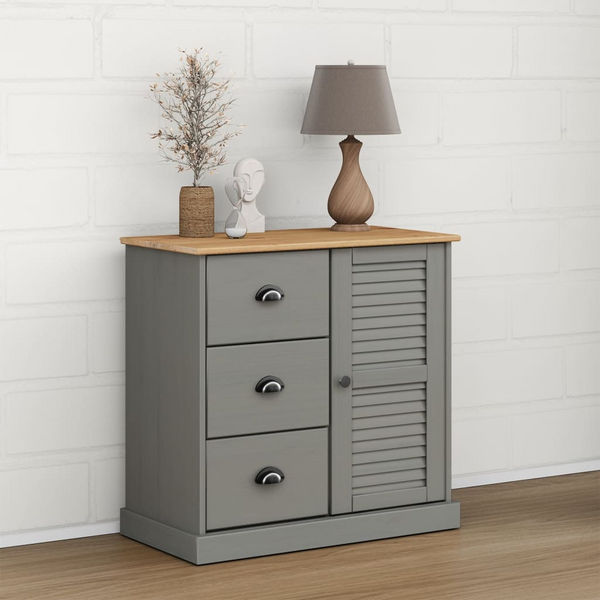 VIGO Grey Sideboard with Drawers – 78x40x75 cm Solid Pine Wood Storage Cabinet - Premium  from Home Treasures - Just £158.99! Shop now at Home Treasures