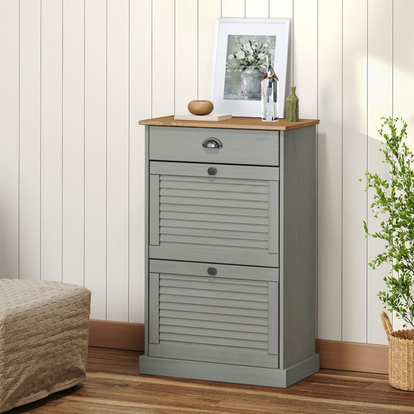 VIGO Shoe Cabinet - Organize 24 Pairs, Grey Solid Pine Wood, 60x35x96 cm - Premium  from Home Treasures - Just £126.99! Shop now at Home Treasures