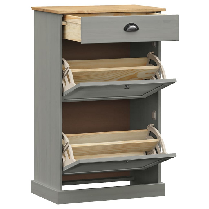 VIGO Shoe Cabinet - Organize 24 Pairs, Grey Solid Pine Wood, 60x35x96 cm - Premium  from Home Treasures - Just £123.99! Shop now at Home Treasures