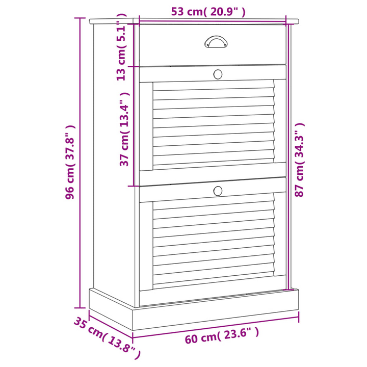 VIGO Shoe Cabinet - Organize 24 Pairs, Grey Solid Pine Wood, 60x35x96 cm - Premium  from Home Treasures - Just £123.99! Shop now at Home Treasures