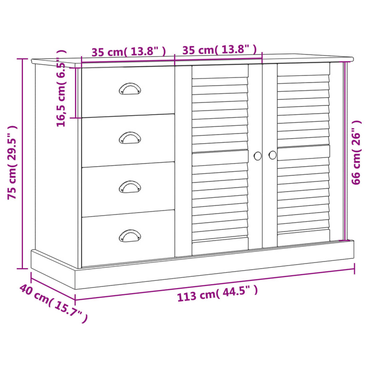 VIGO Solid Pine Wood Sideboard with Drawers 113x40x75 cm - Durable, Versatile Storage Solution - Premium  from Home Treasures - Just £318.99! Shop now at Home Treasures