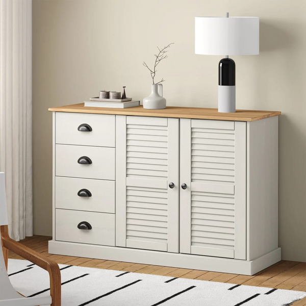 VIGO Solid Pine Wood Sideboard with Drawers in White 113x40x75 cm - Elegant Storage Solution - Premium  from Home Treasures - Just £230.99! Shop now at Home Treasures