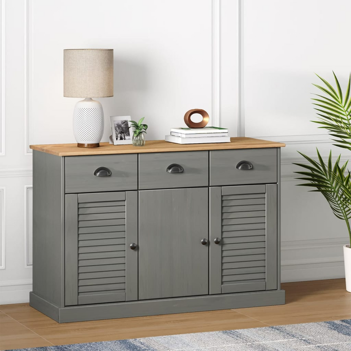 Elegant VIGO Solid Wood Pine Sideboard with Drawers in Grey - 113x40x75 cm - Premium  from Home Treasures - Just £221.99! Shop now at Home Treasures