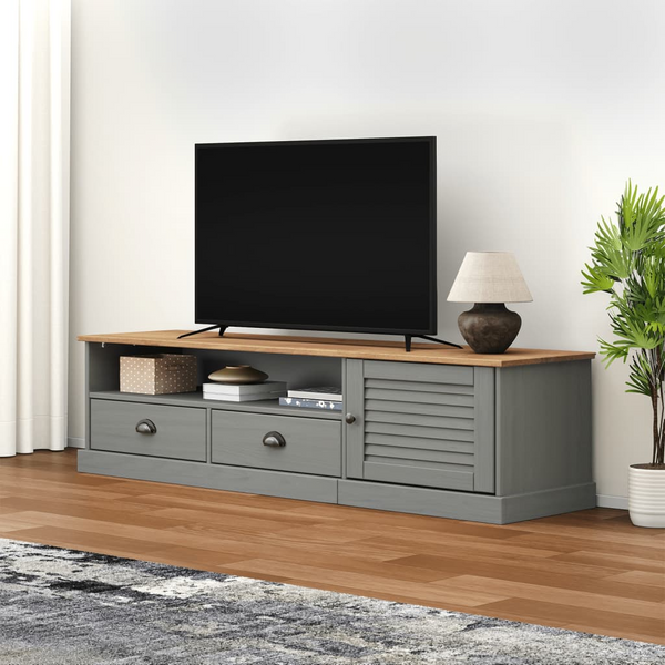 VIGO TV Cabinet - Elegant Grey Solid Pine Wood, 156x40x40 cm - Ample Storage & Durable Design - Premium  from Home Treasures - Just £131.99! Shop now at Home Treasures