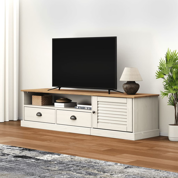 VIGO TV Cabinet in White - 156x40x40 cm Solid Wood Pine | Stylish & Durable Media Console with Ample Storage - Premium  from Home Treasures - Just £149.99! Shop now at Home Treasures