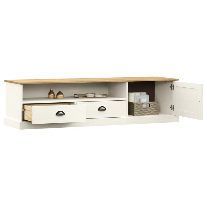 VIGO TV Cabinet in White - 156x40x40 cm Solid Wood Pine | Stylish & Durable Media Console with Ample Storage - Premium  from Home Treasures - Just £149.99! Shop now at Home Treasures