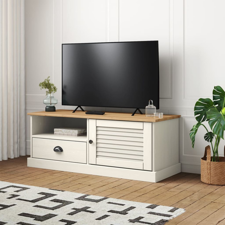 VIGO TV Cabinet in White - Solid Pine Wood, Ample Storage, Rustic Look - 106x40x40 cm - Premium  from Home Treasures - Just £90.99! Shop now at Home Treasures