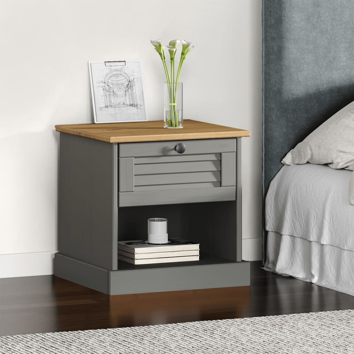 VIGO Grey Bedside Cabinet 42x35x42 cm - Solid Pine Wood with Ample Storage & Stylish Metal Knob - Premium  from Home Treasures - Just £40.99! Shop now at Home Treasures