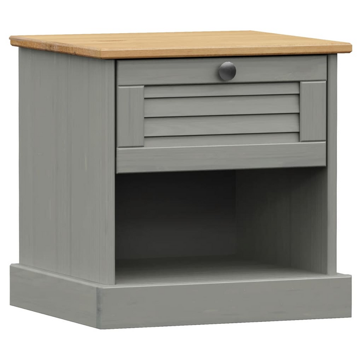 VIGO Grey Bedside Cabinet 42x35x42 cm - Solid Pine Wood with Ample Storage & Stylish Metal Knob - Premium  from Home Treasures - Just £40.99! Shop now at Home Treasures