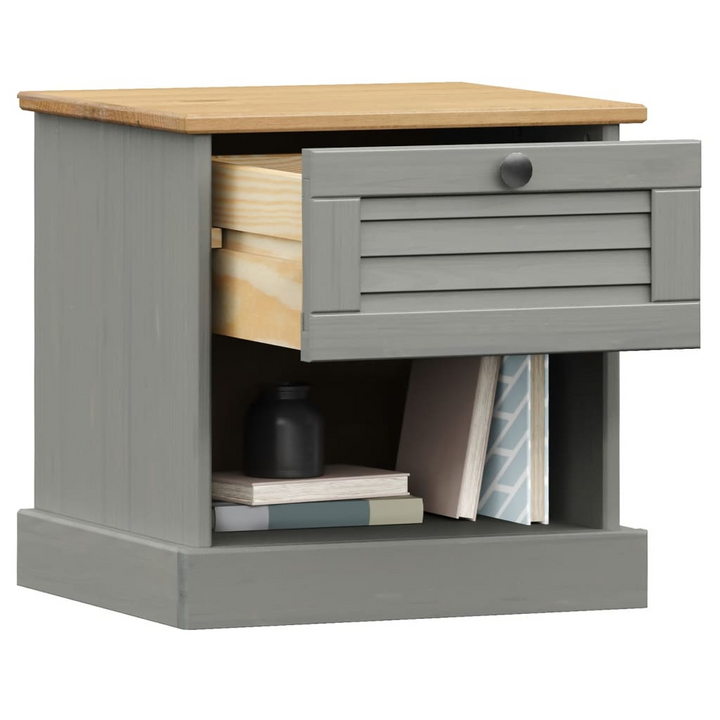 VIGO Grey Bedside Cabinet 42x35x42 cm - Solid Pine Wood with Ample Storage & Stylish Metal Knob - Premium  from Home Treasures - Just £40.99! Shop now at Home Treasures