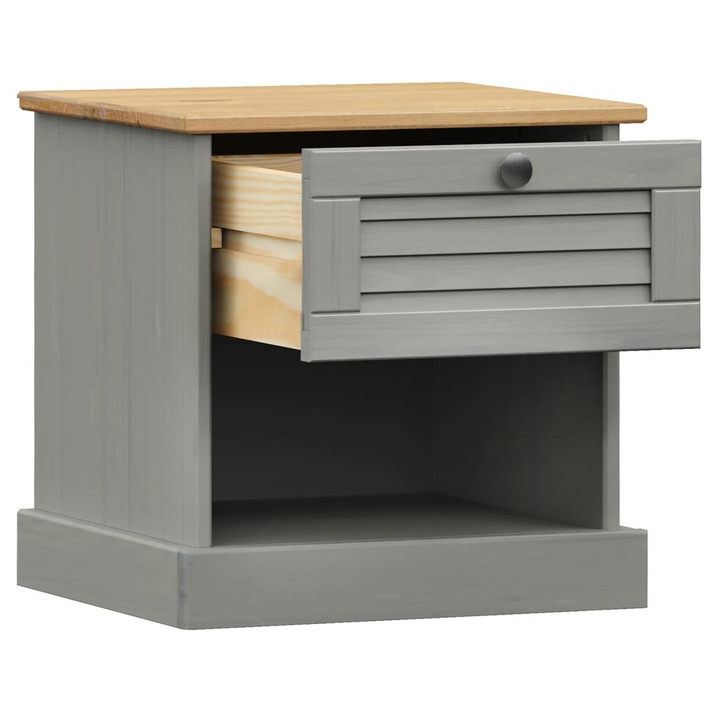 VIGO Grey Bedside Cabinet 42x35x42 cm - Solid Pine Wood with Ample Storage & Stylish Metal Knob - Premium  from Home Treasures - Just £40.99! Shop now at Home Treasures