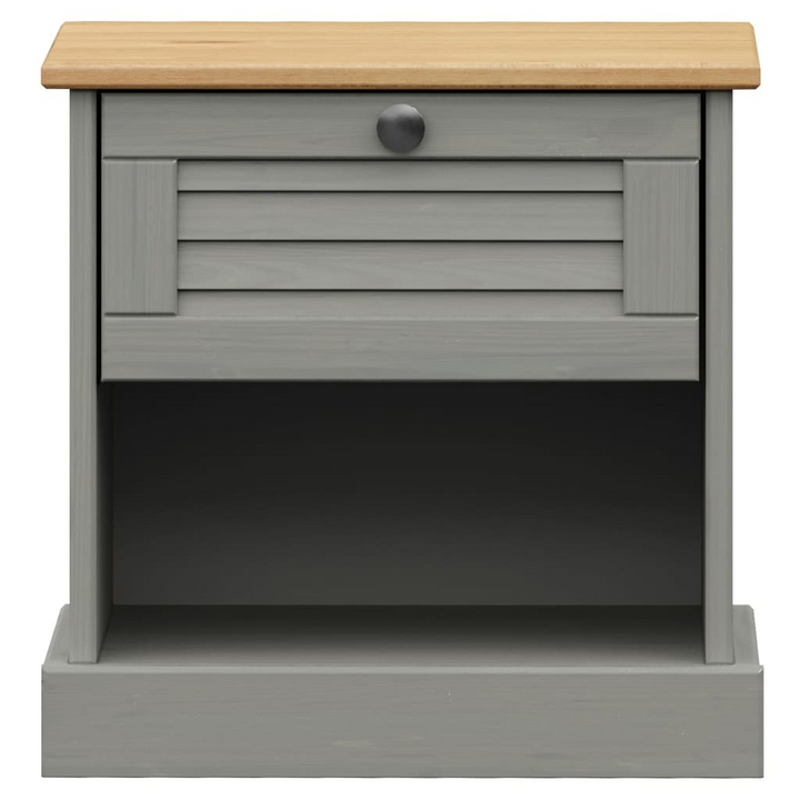 VIGO Grey Bedside Cabinet 42x35x42 cm - Solid Pine Wood with Ample Storage & Stylish Metal Knob - Premium  from Home Treasures - Just £40.99! Shop now at Home Treasures