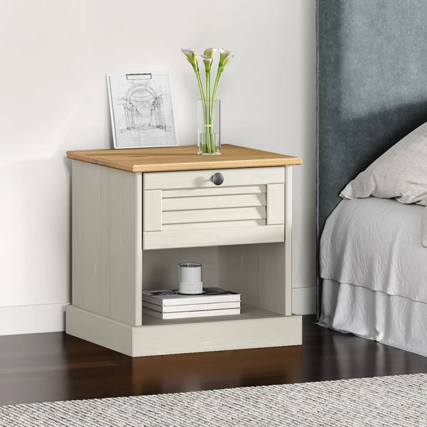 VIGO Bedside Cabinet - Elegant White 42x35x42 cm Solid Wood Pine Nightstand with Drawer and Compartment | Stylish & Functional Storage Solution - Premium  from Home Treasures - Just £50.99! Shop now at Home Treasures