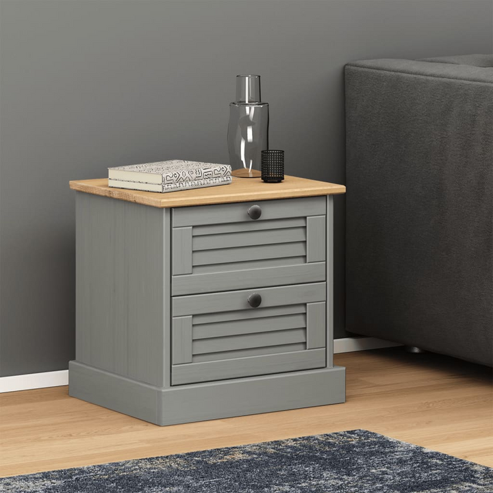 VIGO Bedside Cabinet in Grey - Solid Pine Wood Nightstand with 2 Drawers, 42x35x42 cm - Premium  from Home Treasures - Just £42.99! Shop now at Home Treasures