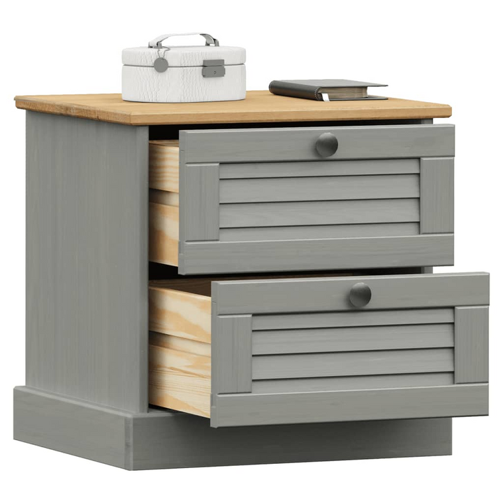 VIGO Bedside Cabinet in Grey - Solid Pine Wood Nightstand with 2 Drawers, 42x35x42 cm - Premium  from Home Treasures - Just £42.99! Shop now at Home Treasures