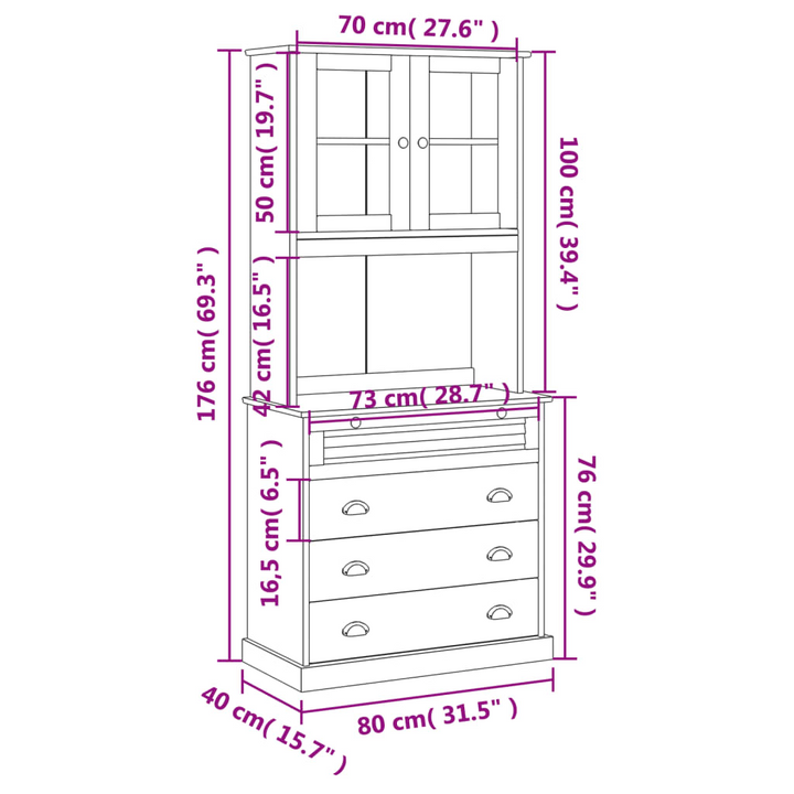 VIGO Highboard in White 80x40x176 cm | Solid Pine Wood Buffet Cabinet with Glass Doors and Ample Storage - Premium  from Home Treasures - Just £361.99! Shop now at Home Treasures