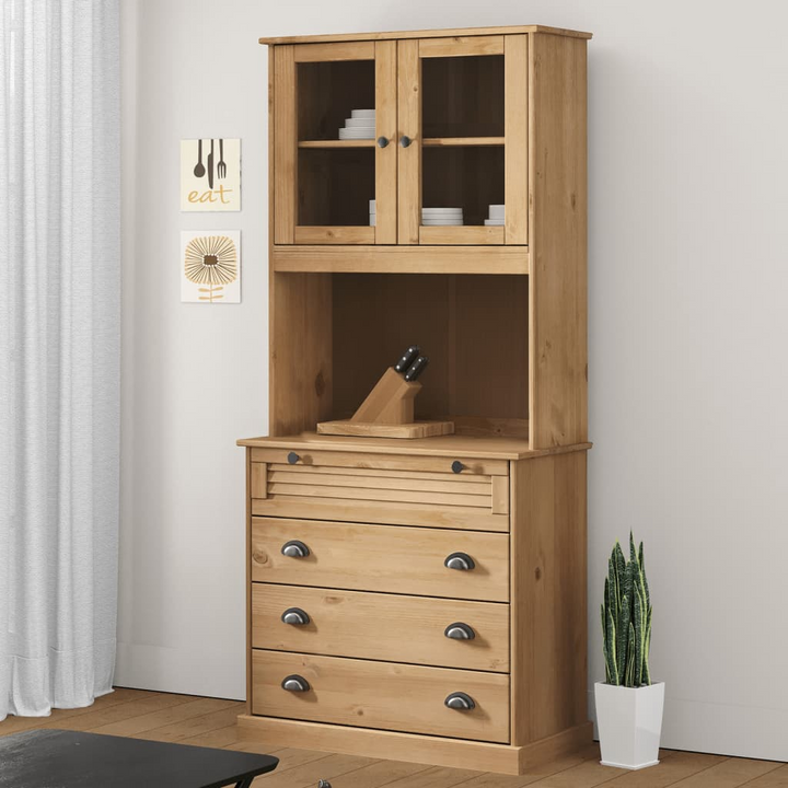 VIGO Highboard | 80x40x176 cm | Elegant Pine Wood Storage Cabinet with Glass Doors & Metal Handles - Premium  from Home Treasures - Just £334.99! Shop now at Home Treasures