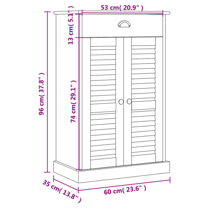 VIGO Solid Pine Wood Shoe Cabinet with Shelves & Drawer - 60x35x96 cm - Premium  from Home Treasures - Just £177.99! Shop now at Home Treasures