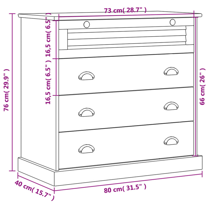 VIGO Chest of Drawers, White 80x40x76 cm Solid Wood Pine - Premium  from Home Treasures - Just £202.99! Shop now at Home Treasures